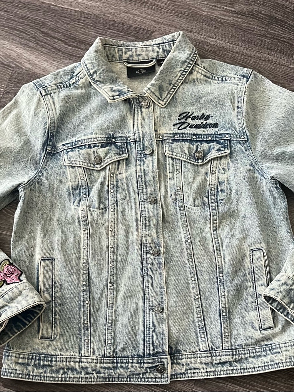 Harley-Davidson WOMEN'S ROSE & THORN BLING DENIM JACKET Size Large - Picture 9 of 13